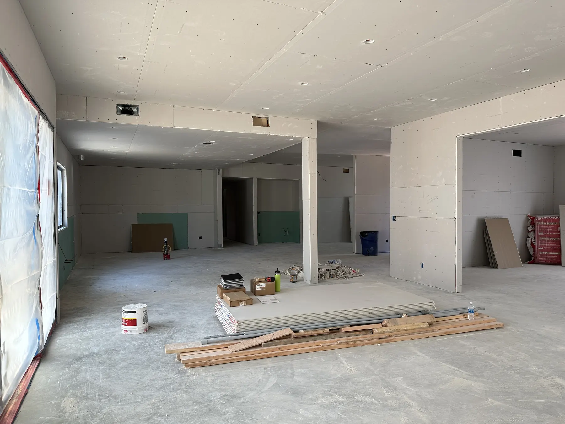New drywall installed throughout the interior