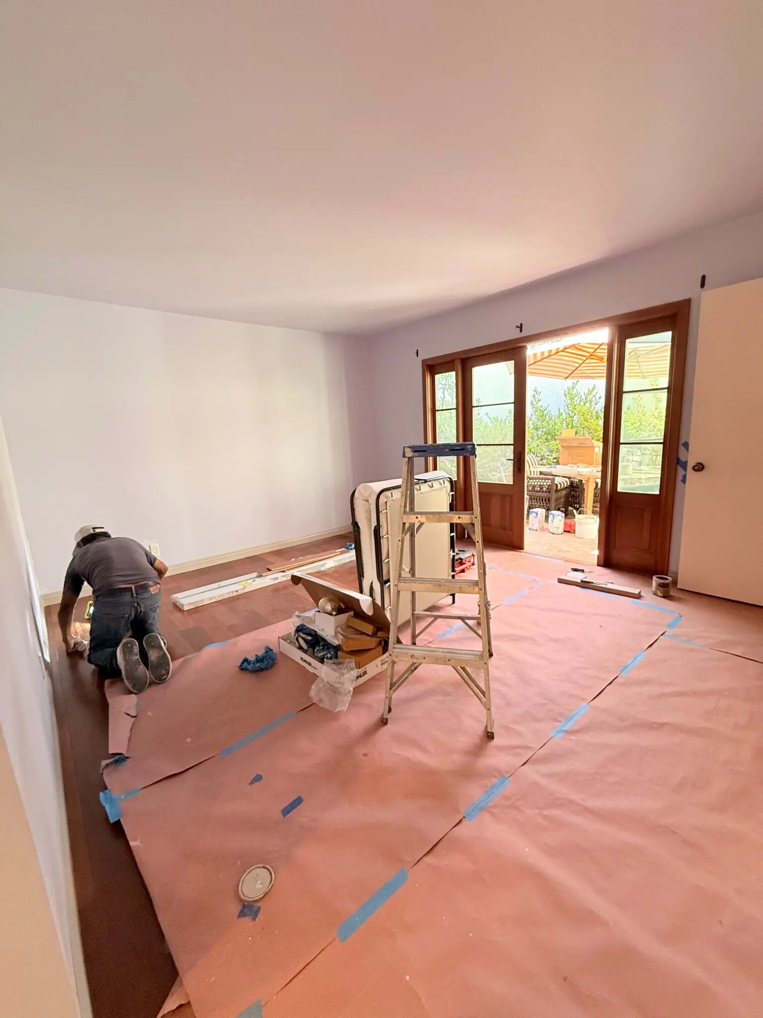 Protected floor and controlled work area during the occupied Irvine remodel