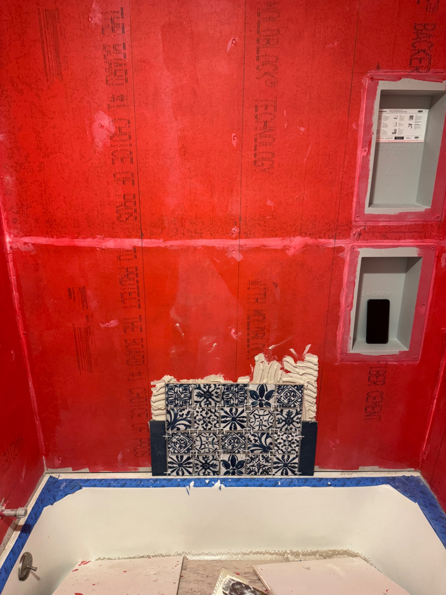 Bathroom One waterproofing and tile preparation during construction